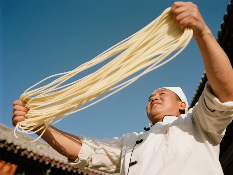 拉面师傅展示技艺图片