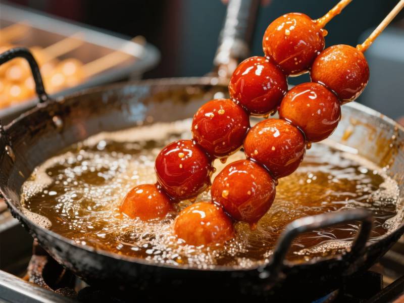 糖葫芦油炸中图片