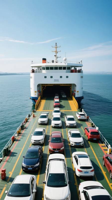 渡轮载车启航图片