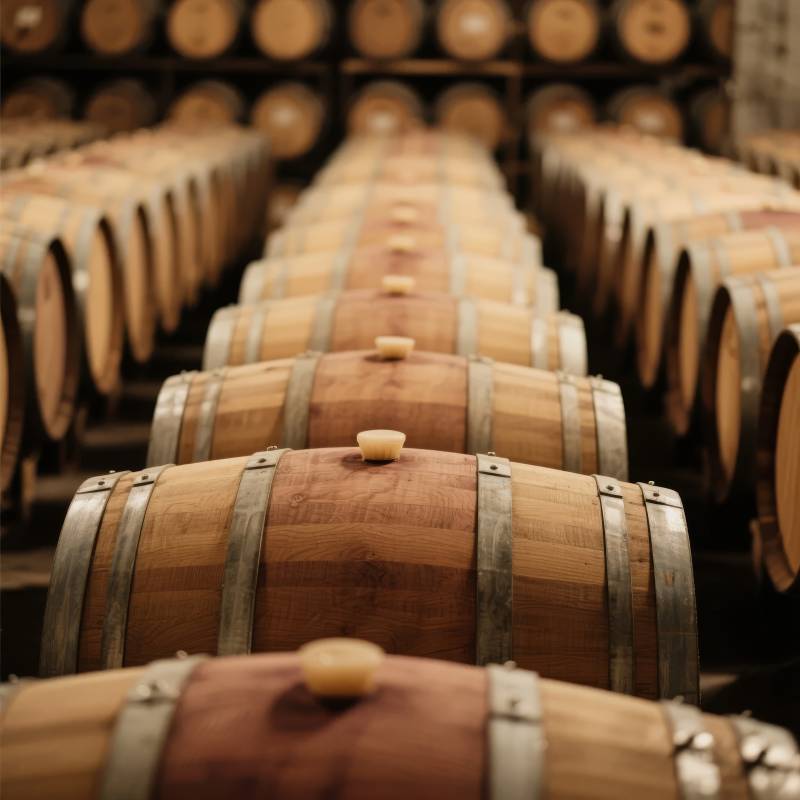 酒窖中的橡木桶图片