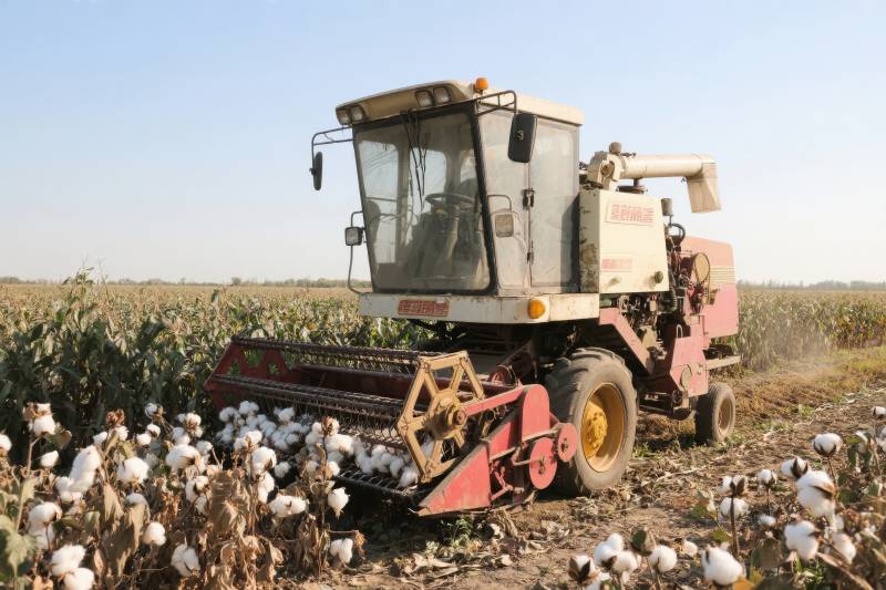 棉花收割机作业中图片