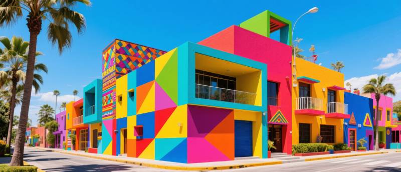 彩色建筑街景图片