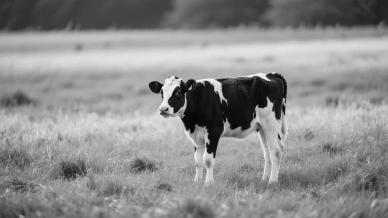 黑白奶牛草原静立图片