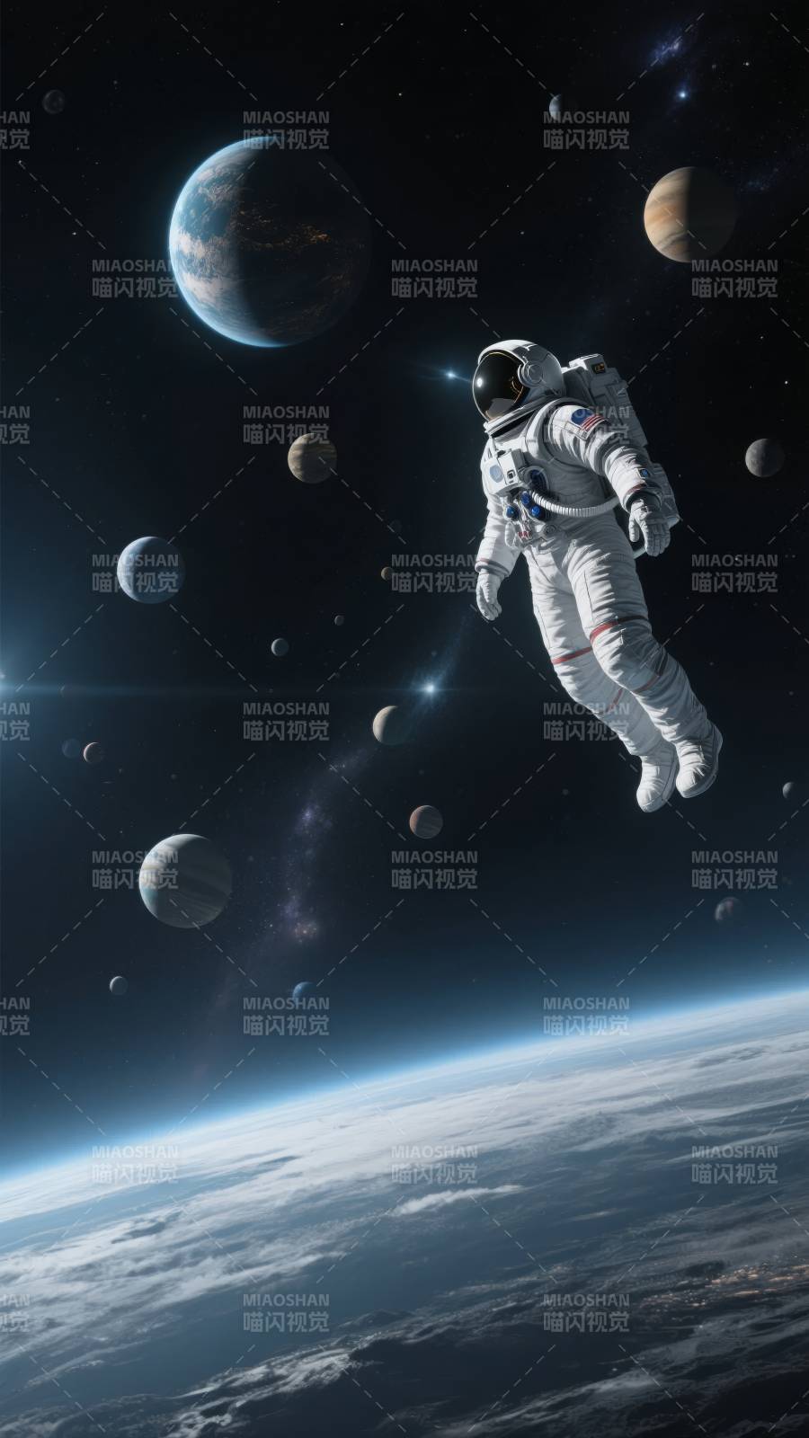 宇航员遨游太空图片