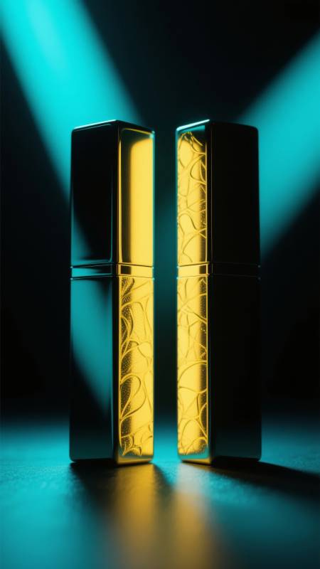 金色唇膏光影交错图片