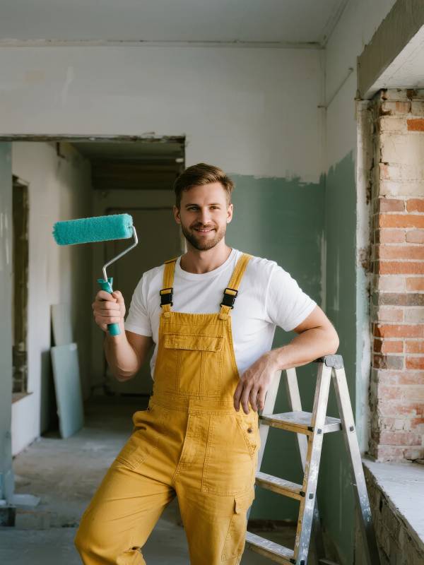 装修中的微笑画家图片