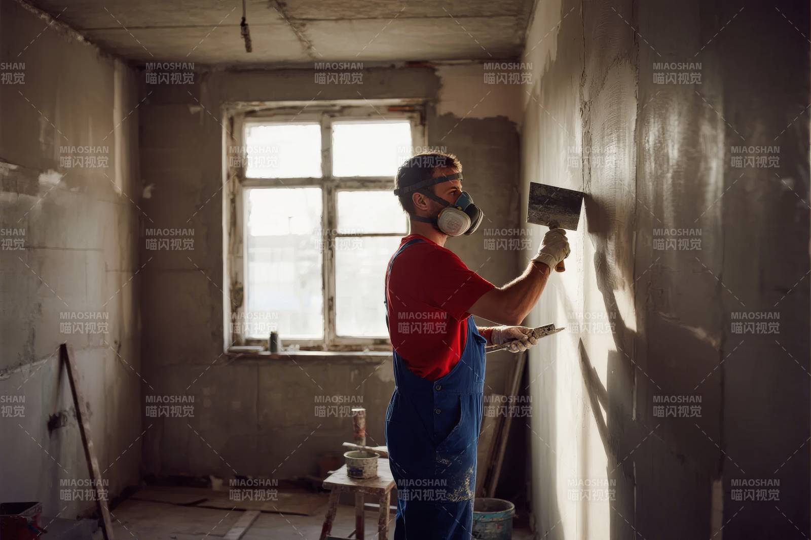 工人粉刷墙面图片