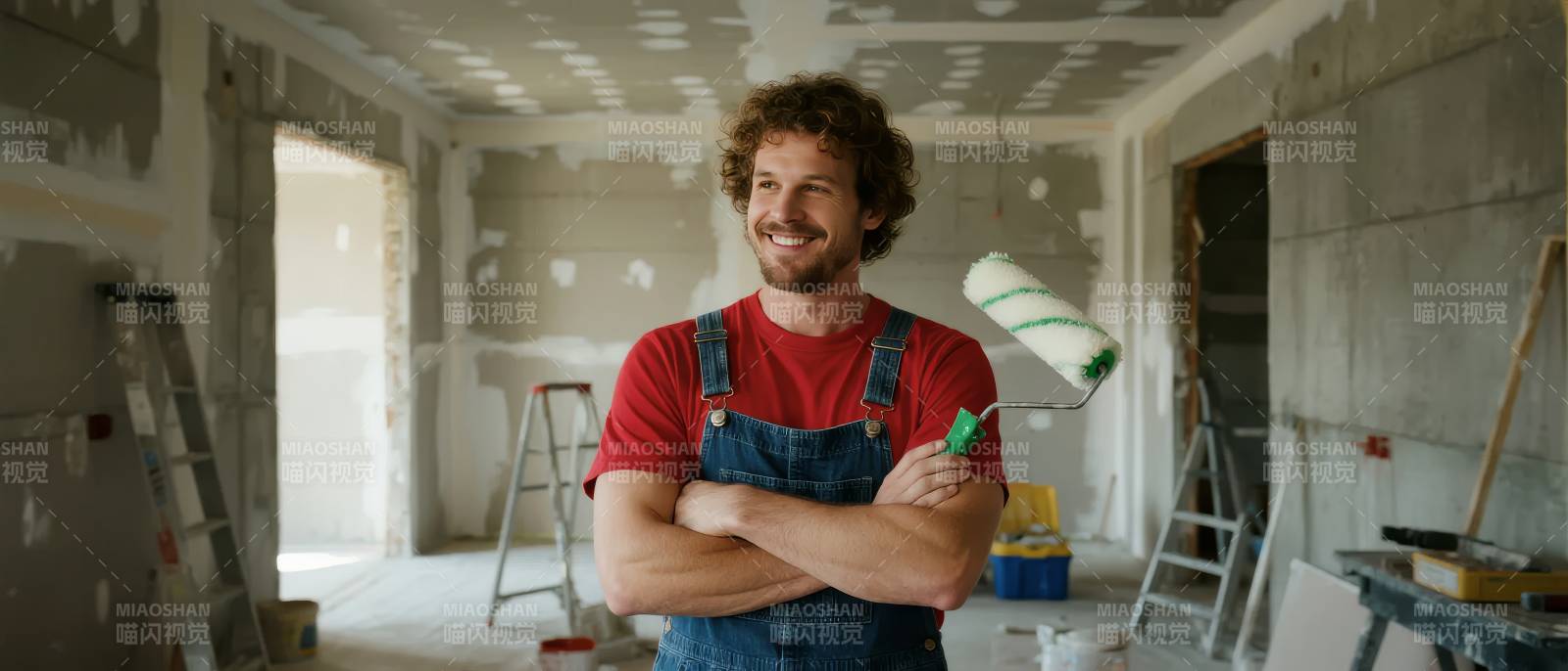 装修中的微笑工人图片