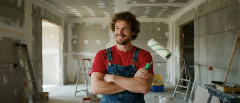 装修中的微笑工人图片