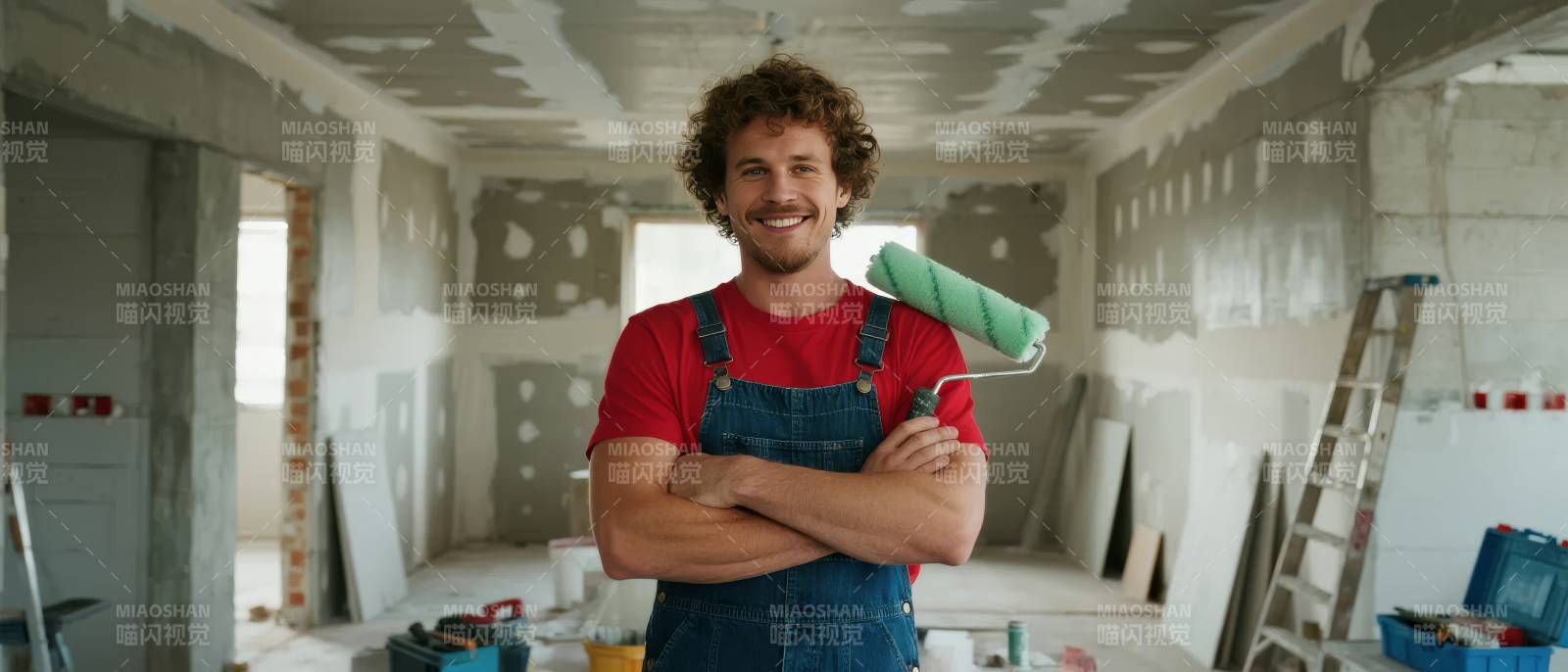 装修中的微笑工人图片