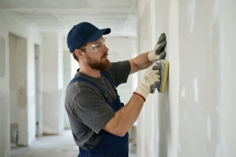 工人打磨墙面图片