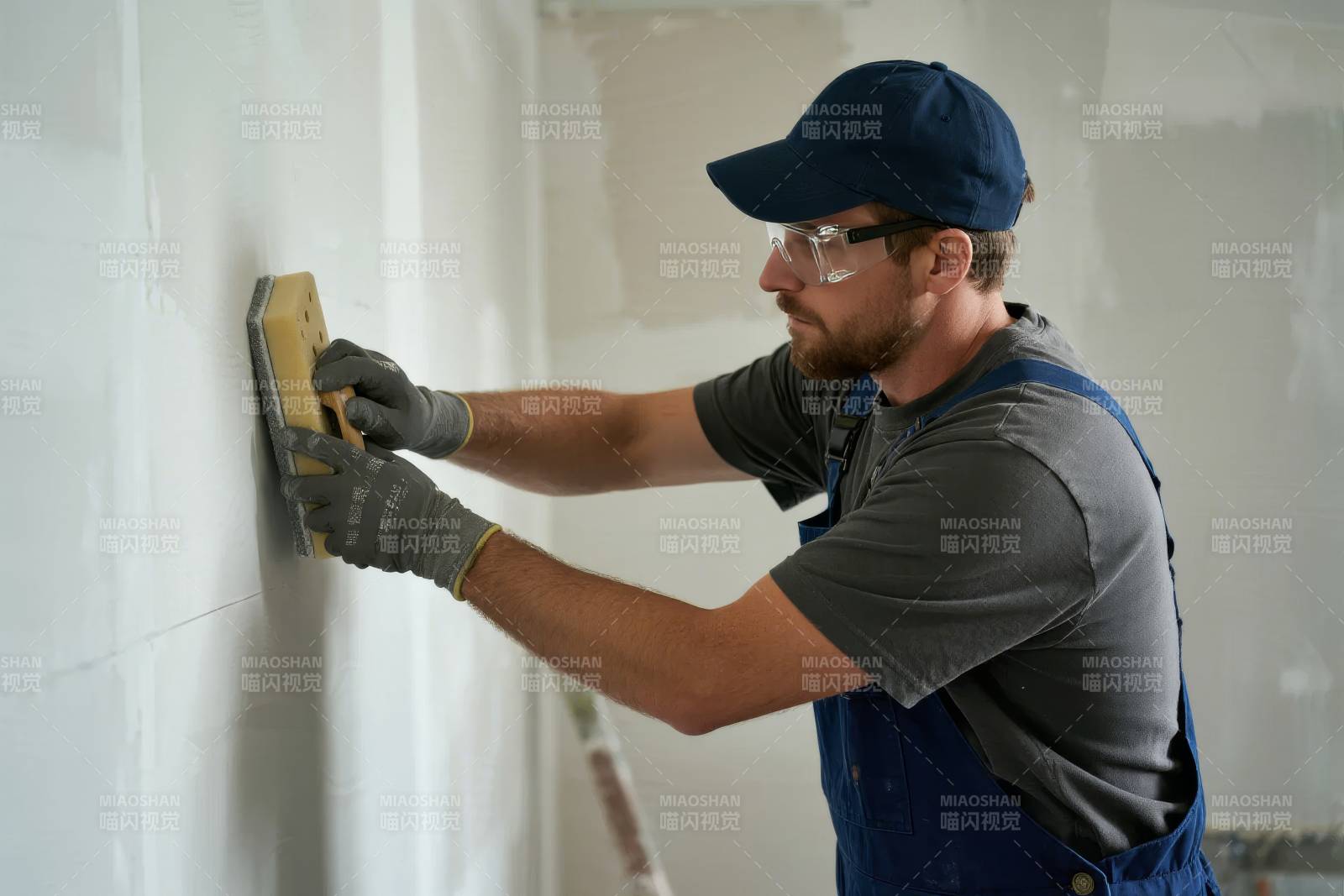 工人正在刮腻子图片