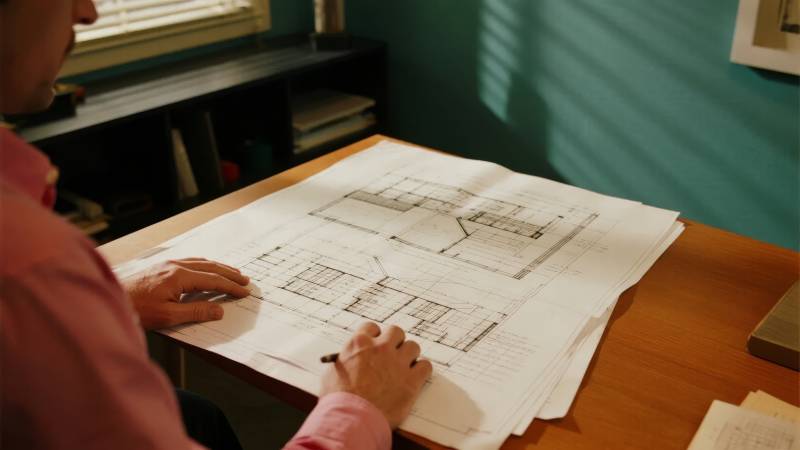 设计师审阅建筑图纸图片