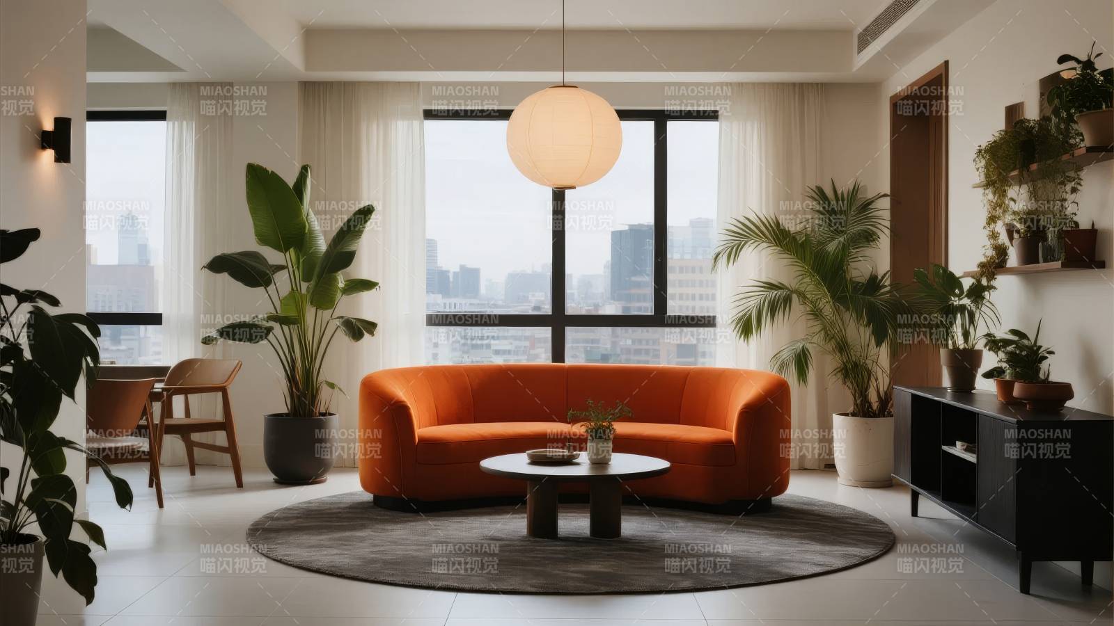现代客厅橙色沙发图片