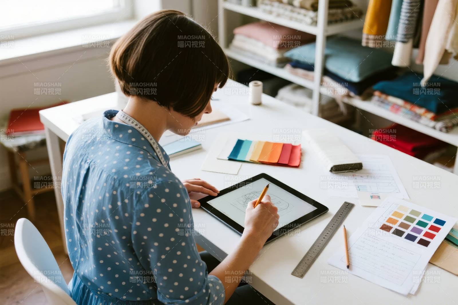 专注设计的女性图片