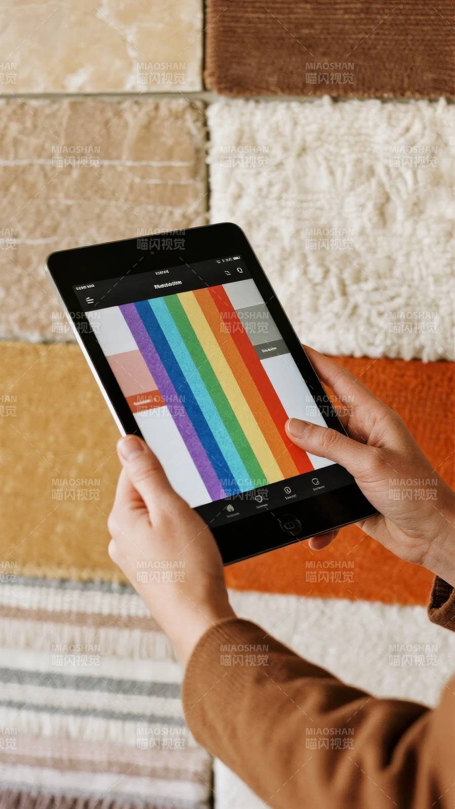 平板上的彩虹色块图片