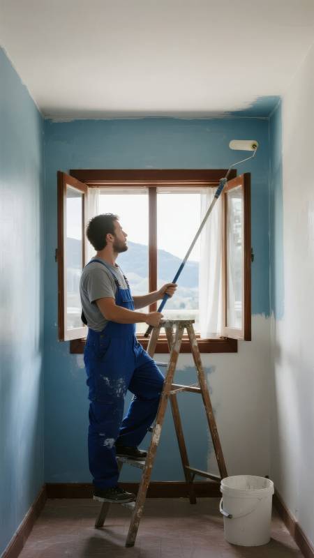 工人正在粉刷墙壁图片