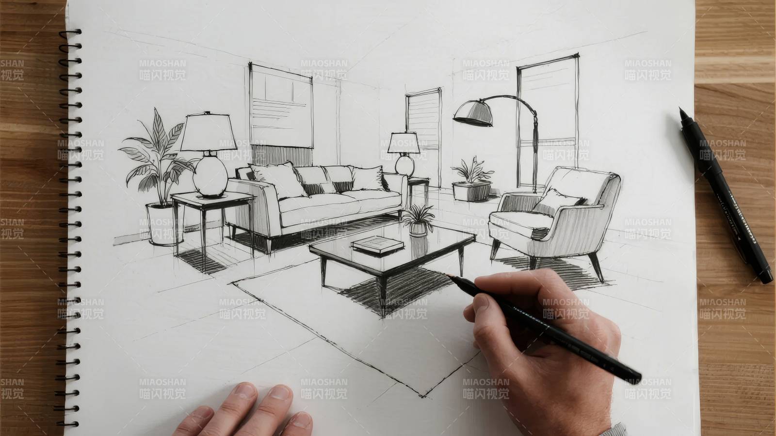 客厅素描手绘图片