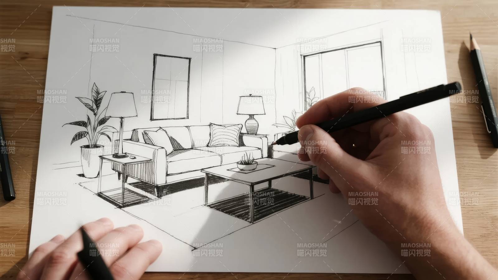 手绘客厅设计图图片