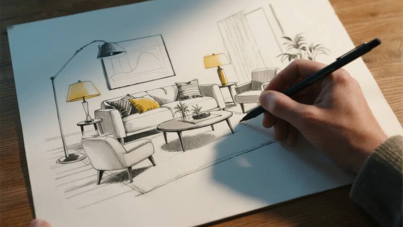 手绘客厅设计图图片