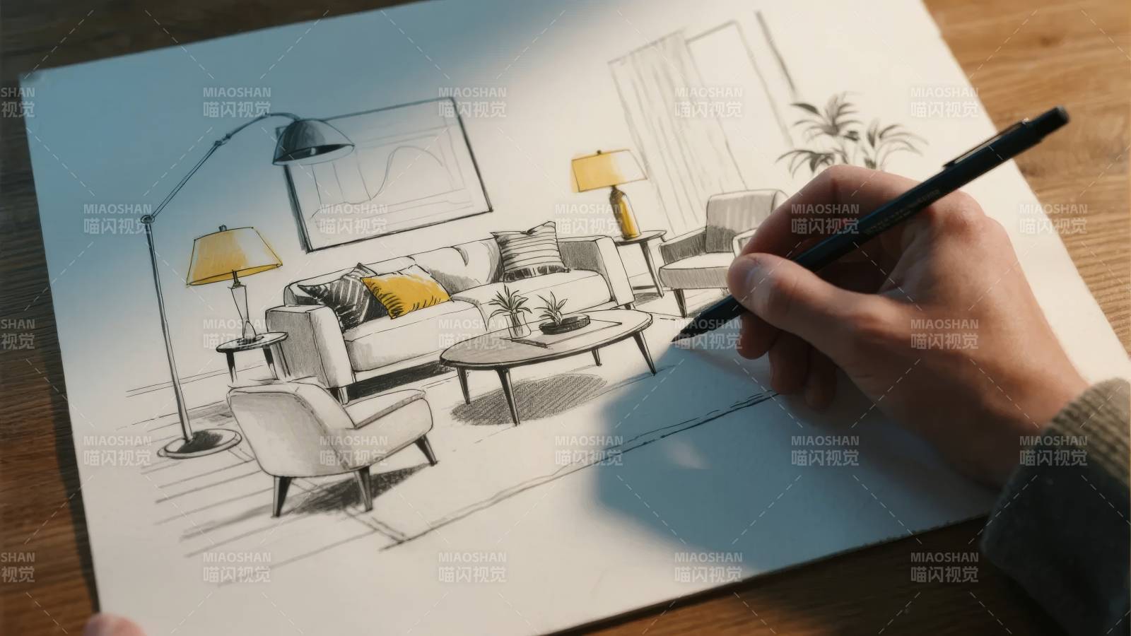手绘客厅设计图图片