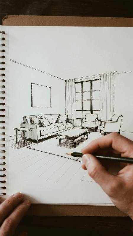 手绘客厅速写图片