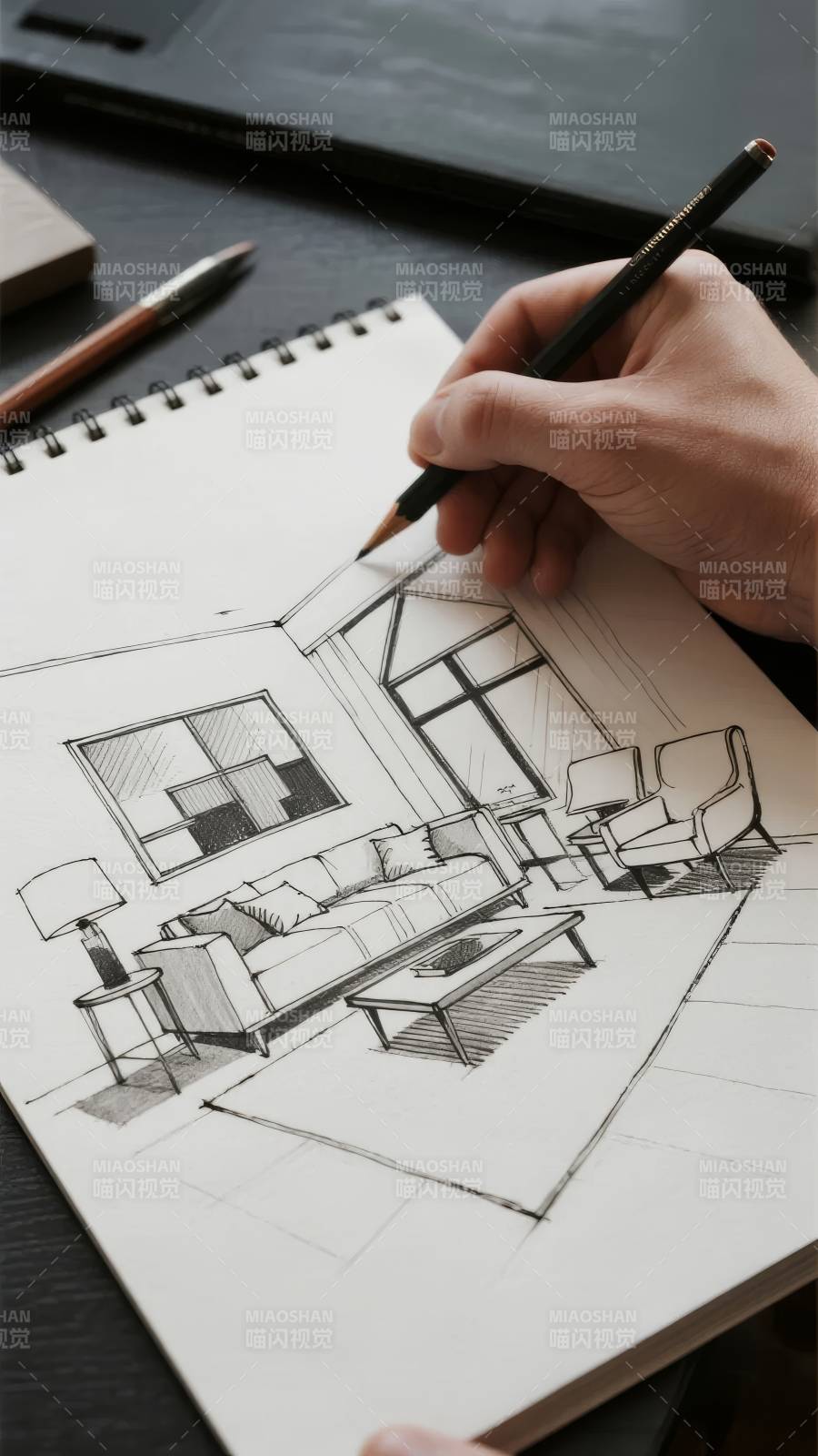 手绘客厅设计图图片