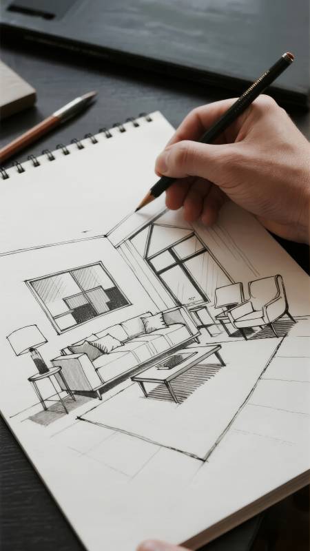 手绘客厅设计图图片