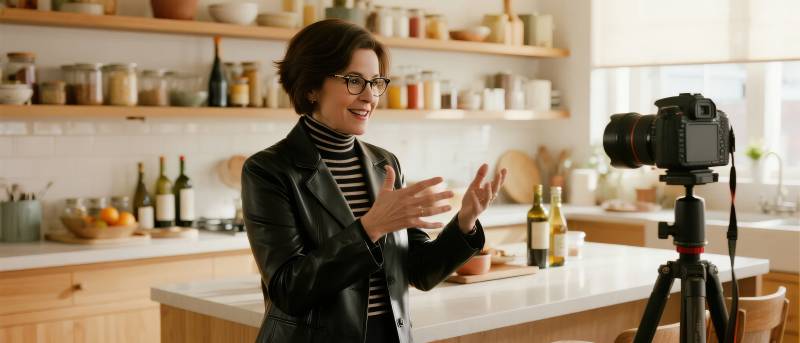 厨房里的美食博主图片