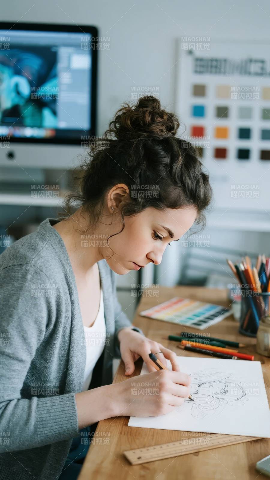 专注作画的女子图片