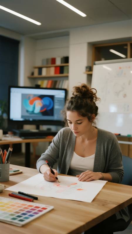 专注绘图的设计师图片