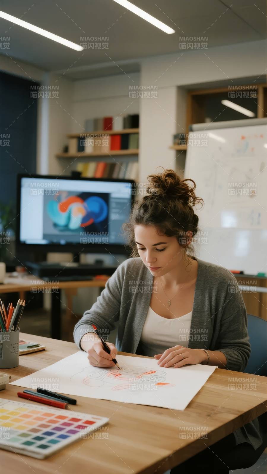 专注绘图的设计师图片