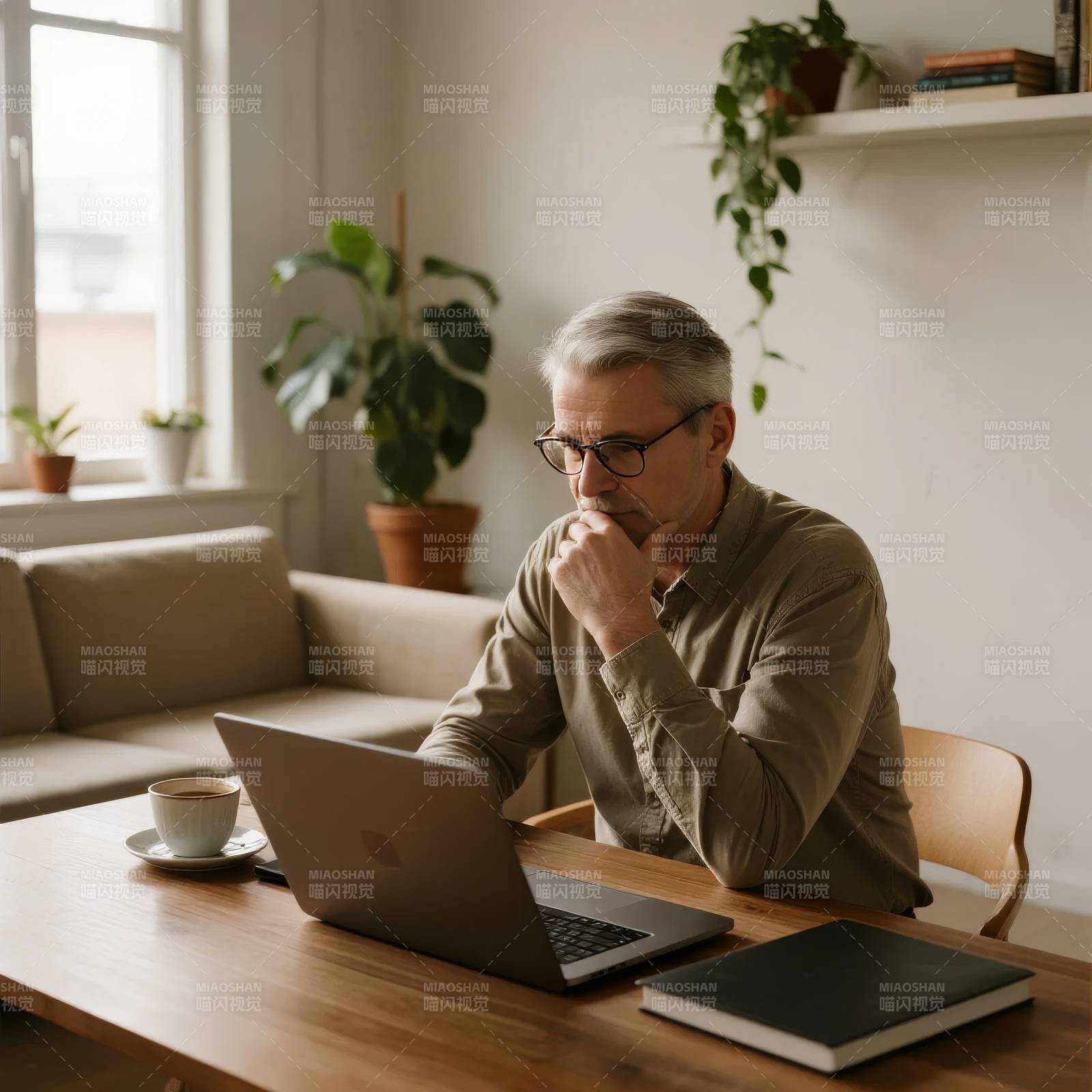 专注工作的中年男子图片