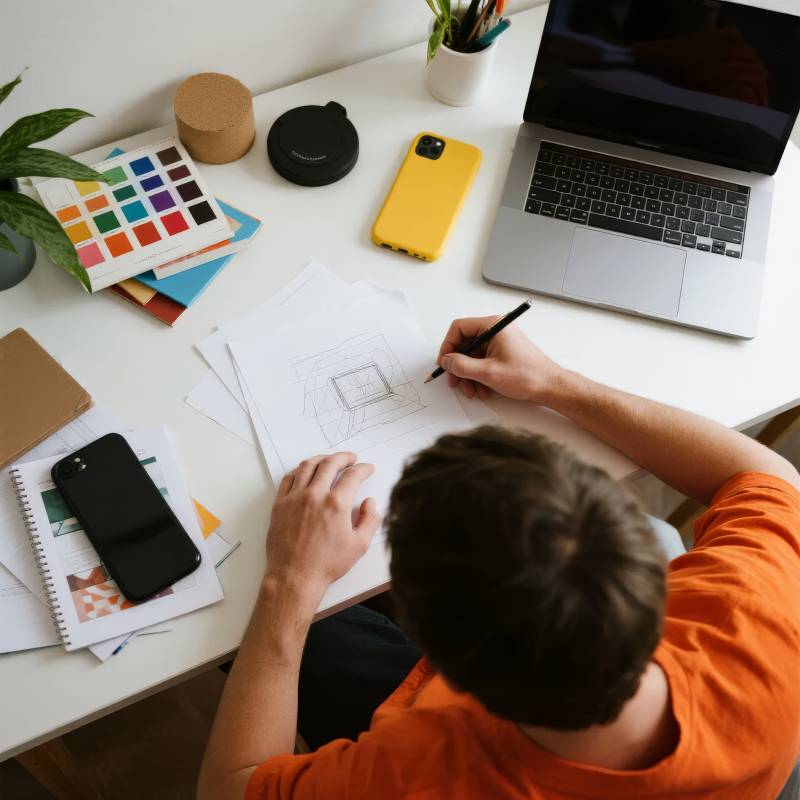 专注绘图的设计师图片