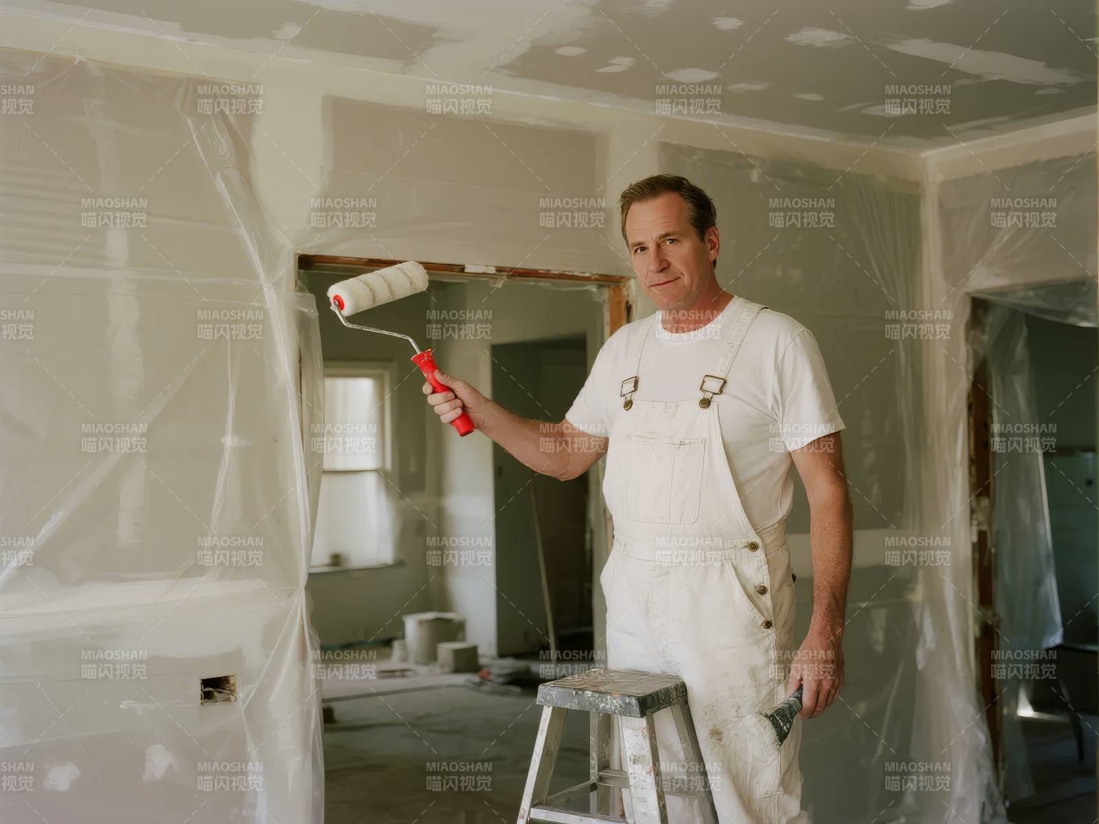 装修中的油漆工图片
