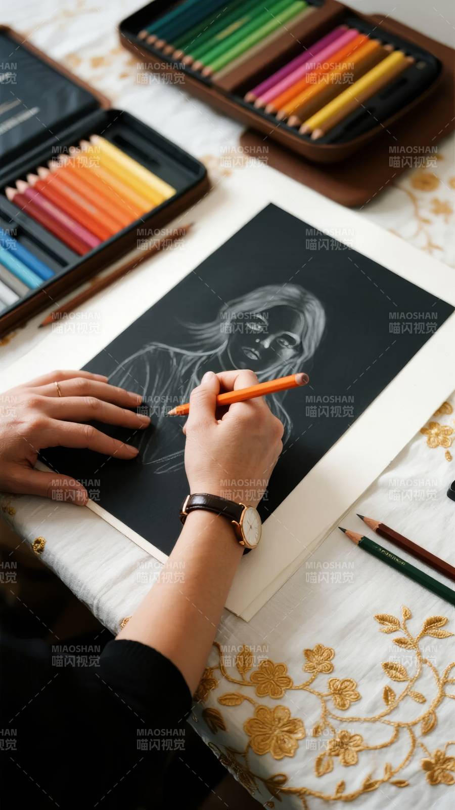 彩铅绘美人图片