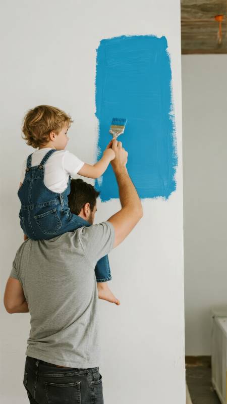 父与子共绘新家图片