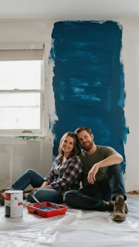 情侣共绘新家墙图片