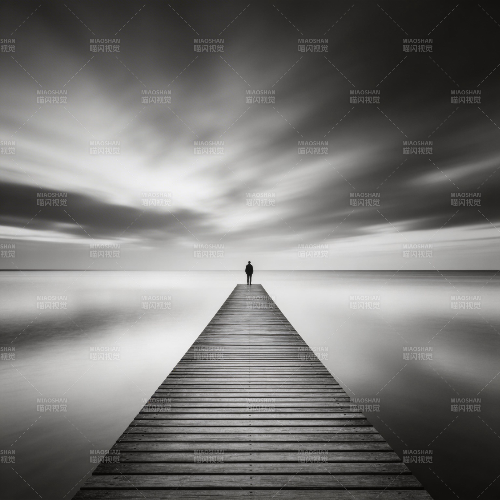 长桥尽头的孤独身影图片