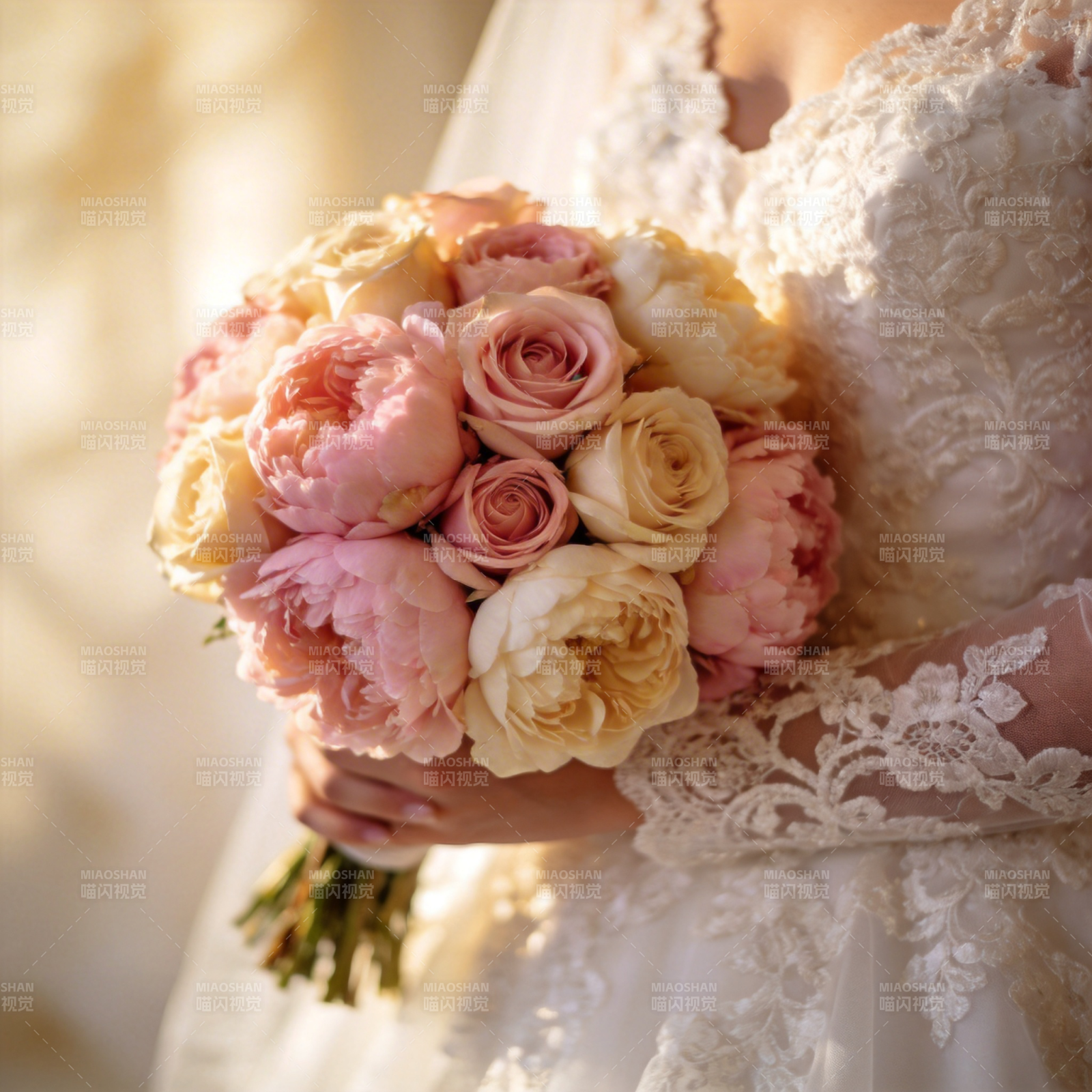新娘手捧花束图片