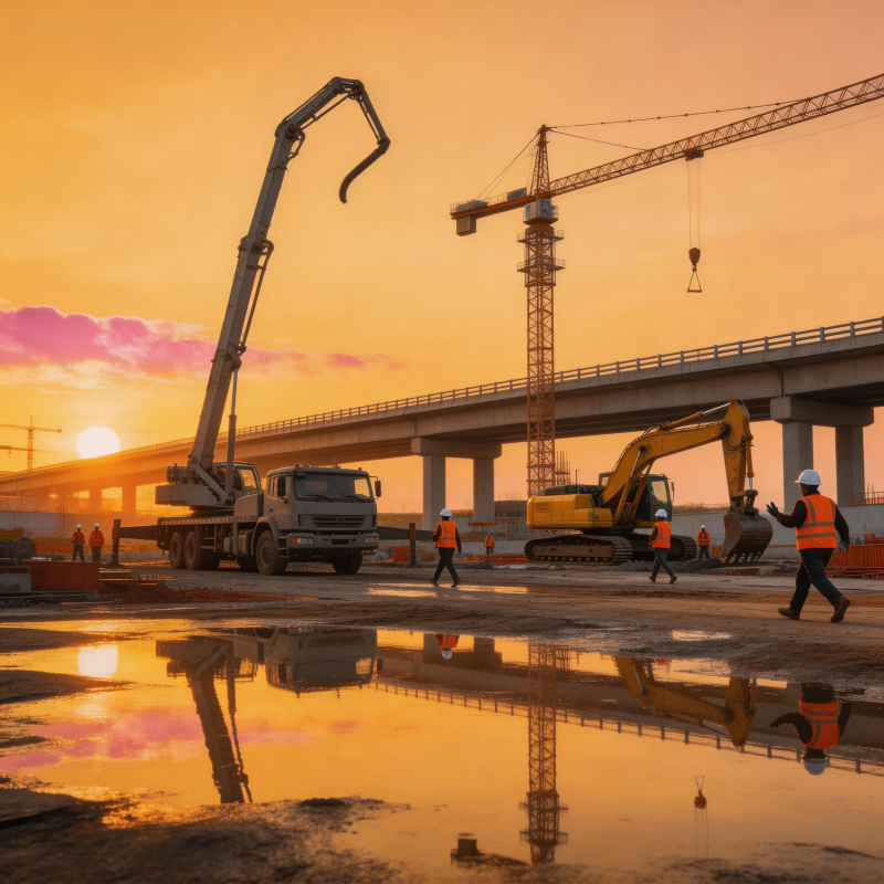 夕阳下的工地剪影图片