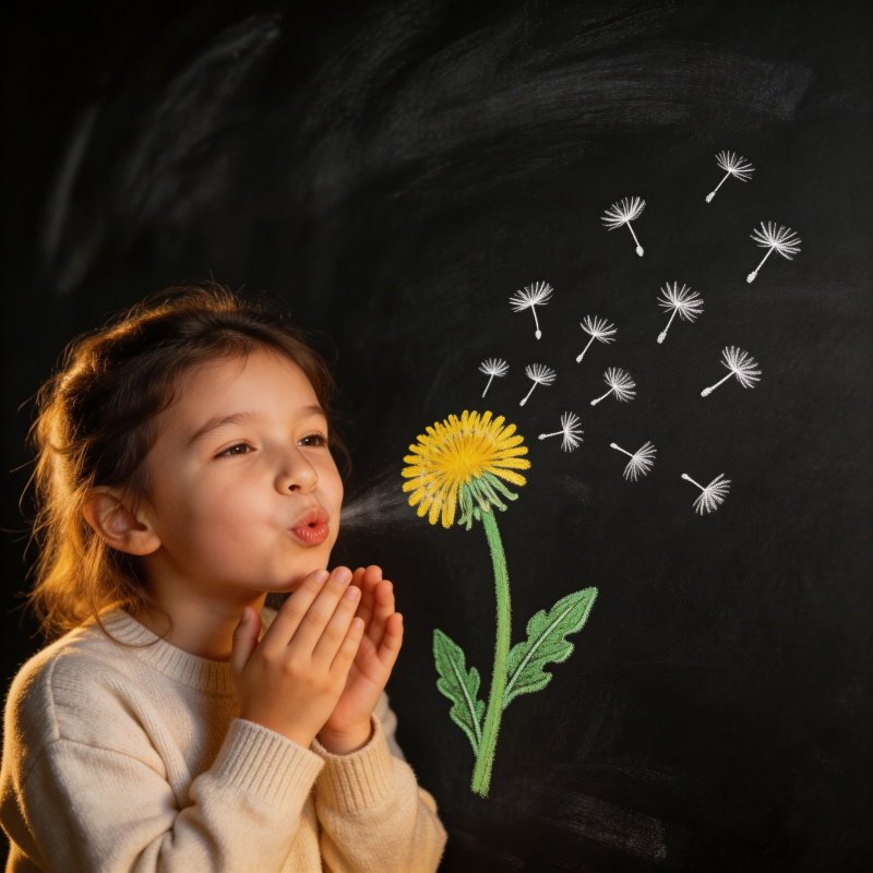 吹蒲公英的小女孩图片