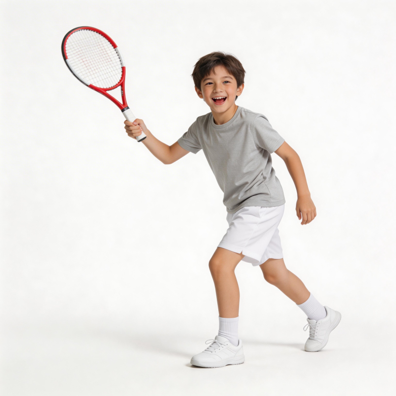 少年挥拍打网球图片