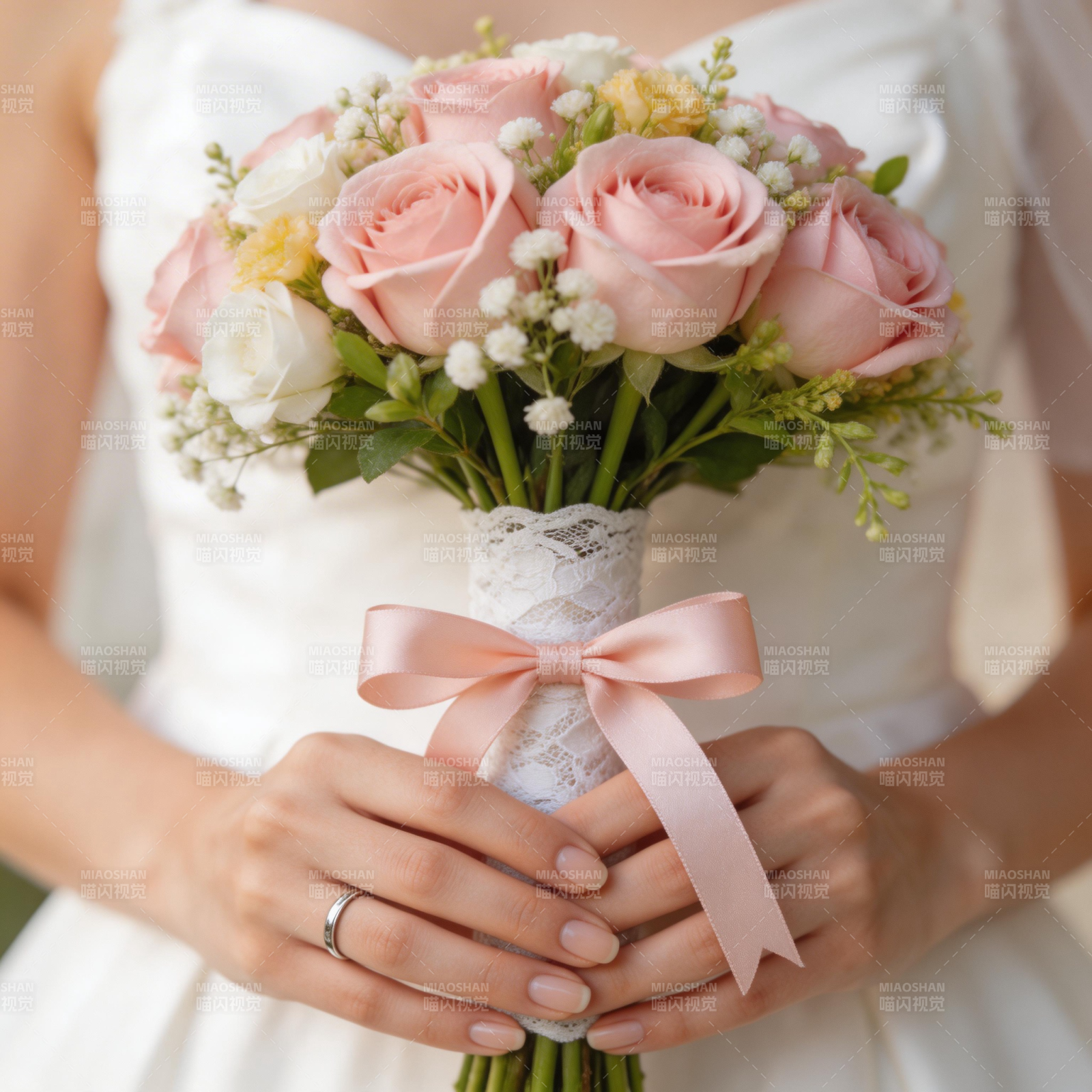 新娘手捧花束图片