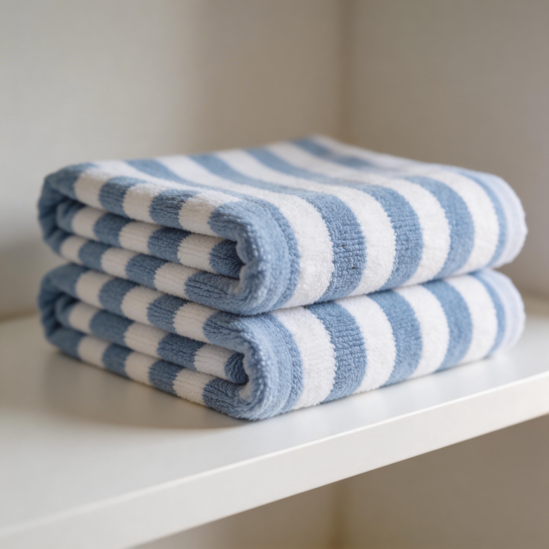 蓝白条纹毛巾叠放图片