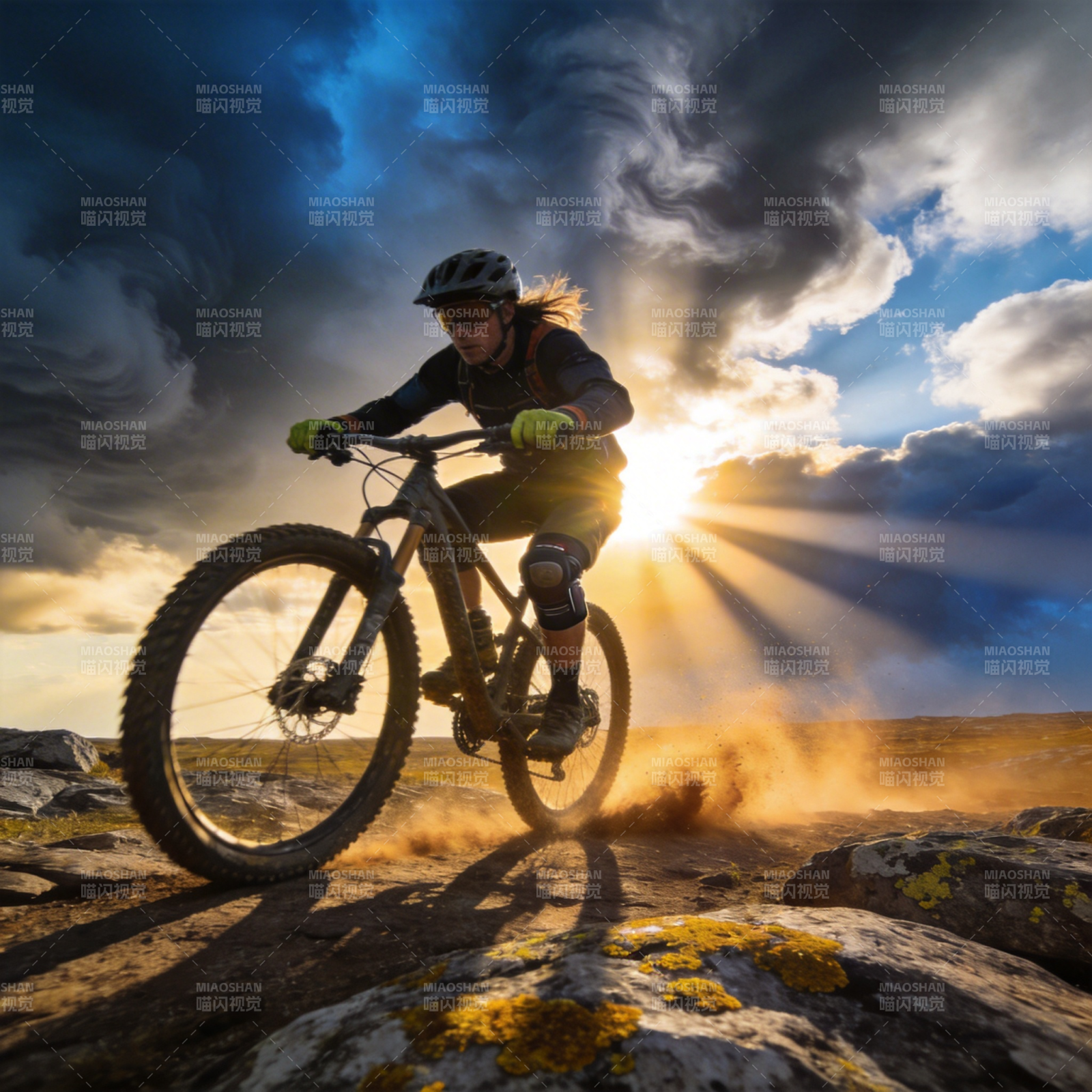 山地骑行追光时刻图片
