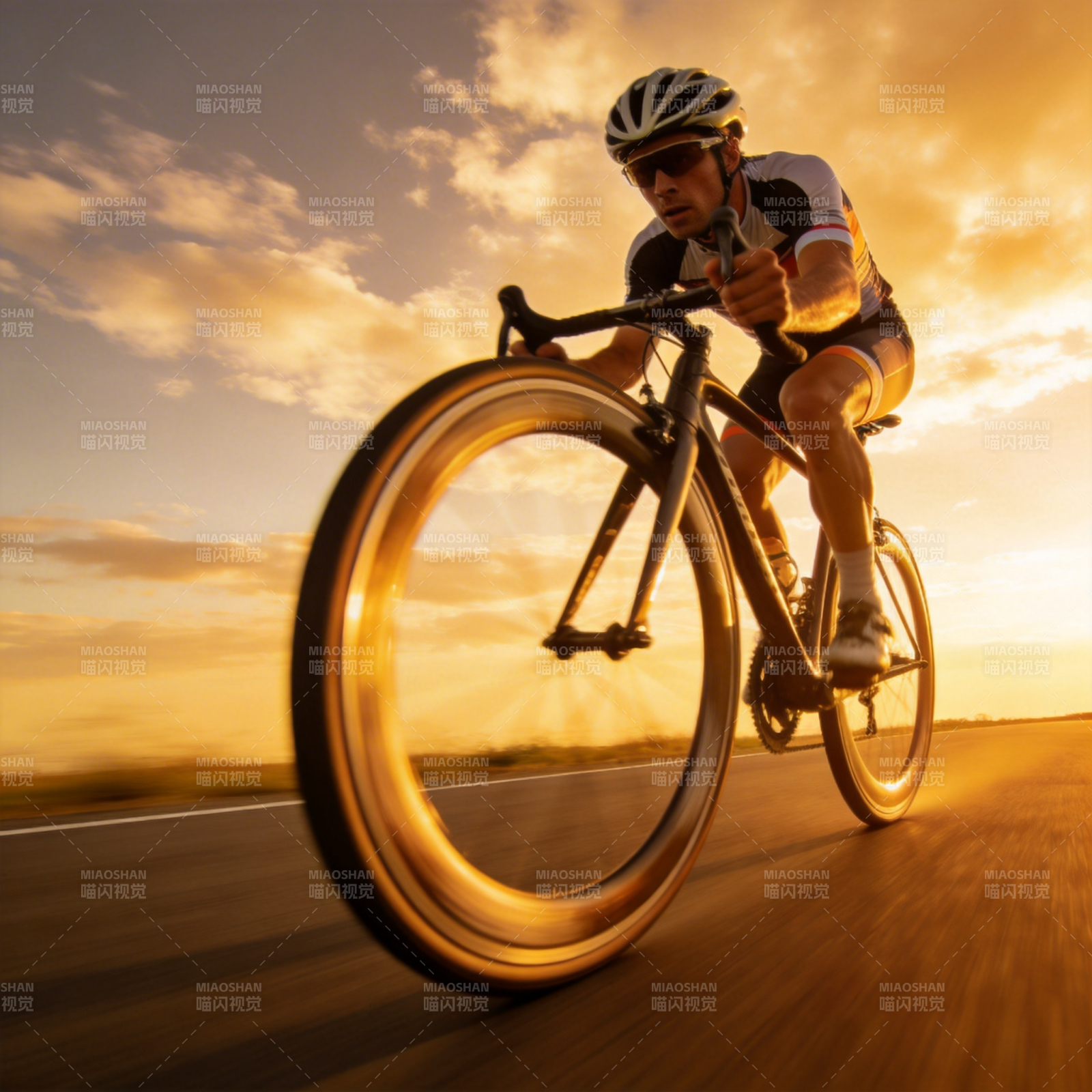 夕阳下的骑行者图片