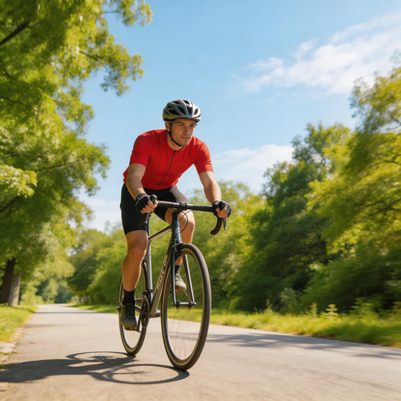 骑行者在林间小道上疾驰图片