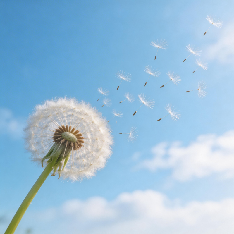 蒲公英随风飘散图片