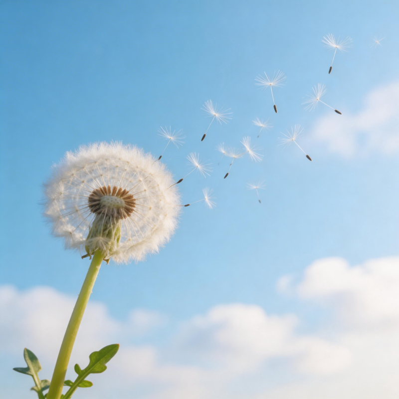 蒲公英随风飘散图片